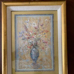 Hibel framed art. Titled "Vase of Flowers".